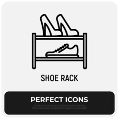 Shoe rack thin line icon. Footwear storage. Wardrobe equipment. Modern vector illustration of furniture.