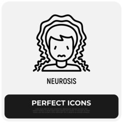 Neurosis, anxiety, stress, panic attack thin line icon. Mental disorder, sad-minded. Vector illustration.
