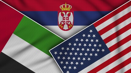 Serbia United States of America United Arab Emirates Flags Together Fabric Texture Effect Illustration