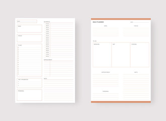 Modern planner template set. Set of planner and to do list. Daily planner template. Vector illustration.
