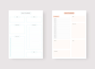 Modern planner template set. Set of planner and to do list. Daily planner template. Vector illustration.