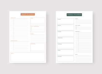 Modern planner template set. Set of planner and to do list. Daily and weekly planner template. Vector illustration.