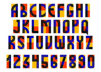 Geometric modern font vector design, geometrical typography alphabet letters set including numbers, abstract letters type.