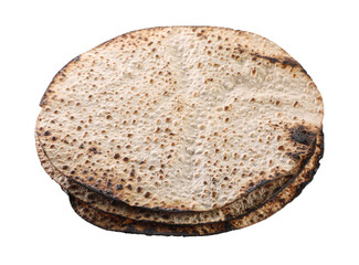 Tasty matzos on white background, above view. Passover (Pesach) celebration