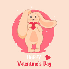 Vector cute rabbit.Happy Valentine`s Day.Suitable for greeting cards, covers, stickers,valentines.