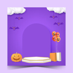 halloween sale social media post template with podium.