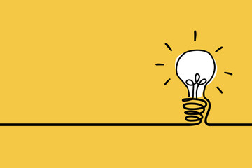 Light bulb with doodle line hand draw on yellow background, business ideas concept, flat design, Vector illustrations.  - 447881084