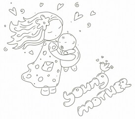 Drawing of a young mother with a baby