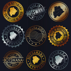 Naklejka premium Botswana Business Metal Stamps. Gold Made In Product Seal. National Logo Icon. Symbol Design Insignia Country.