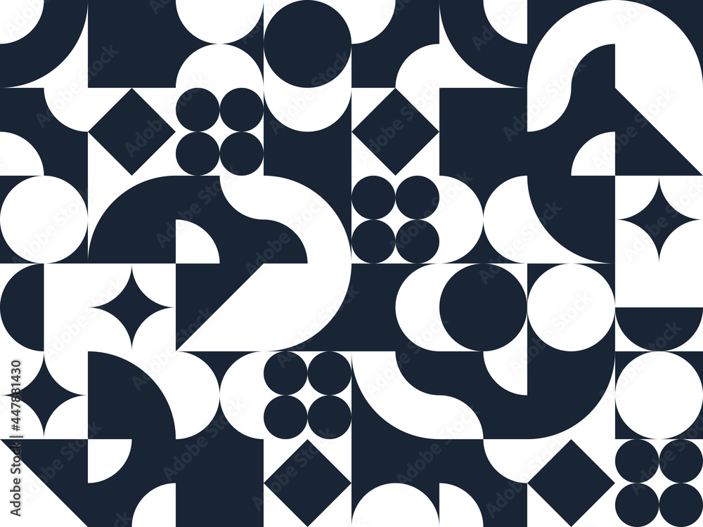 Poster abstract vector geometric seamless pattern, black and white simple geometric elements repeat tiles, 