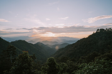Landscape of beautiful sunset in mountains