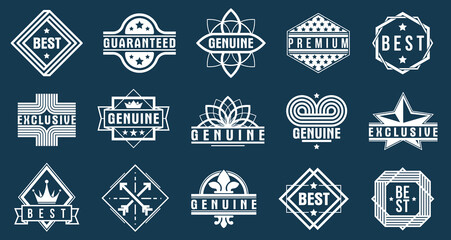 Premium best quality vector emblems set, black and white badges and logos collection for different products and business, classic graphic design elements, insignias and awards.