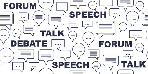 Speech bubbles seamless vector background, endless pattern with dialog signs, talk and discussion theme, social media communication.