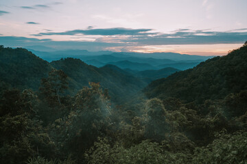 Landscape of beautiful sunset in mountains