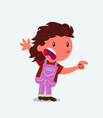 cartoon character of little girl on jeans pointing at something outraged.