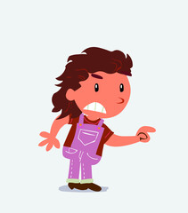 cartoon character of little girl on jeans pointing something aggressively.