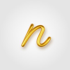 Gold 3d realistic lowercase letter N on a light background.