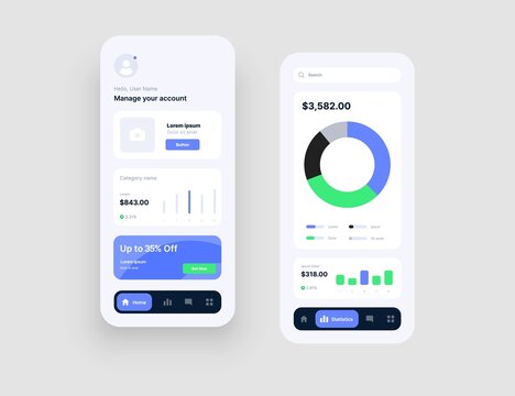 Mobile app interface design with UI and UX elements. Use design for web application or mobile app.