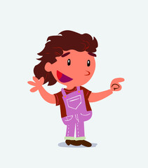 cartoon character of little girl on jeans smiling while pointing.