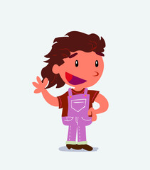 cartoon character of little girl on jeans waving happily.