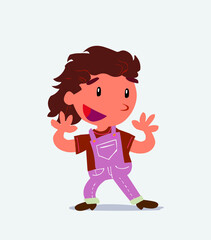 Pleasantly surprised cartoon character of little girl on jeans.