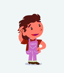 Thoughtful cartoon character of little girl on jeans scratching his head.