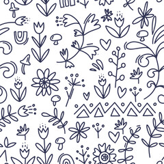 Pattern in folk style. Hand-drawn pattern with flowers.