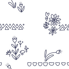 Pattern in folk style. Hand-drawn pattern with flowers.