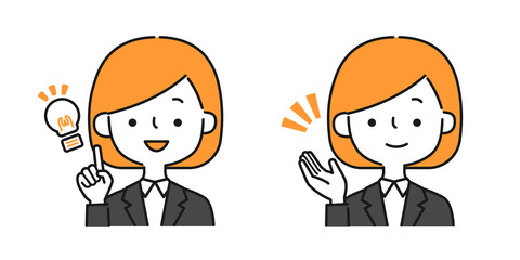 スーツの女性のシンプルなアイコンイラストセット