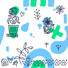 Pattern in folk style. Hand-drawn pattern with flowers.