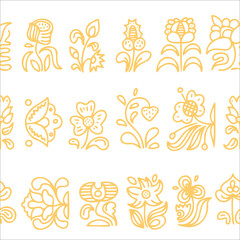 Pattern in folk style. Hand-drawn pattern with flowers.