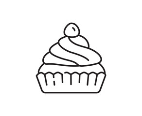 Cupcake with cream - simple linear icon. Vector illustration.