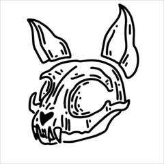 Skull of a cat. Halloween clipart. A tool for the ritual. Occult witchcraft.