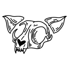 Skull of a cat. Halloween clipart. A tool for the ritual. Occult witchcraft.