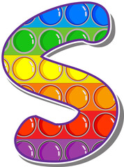 Letter S. Rainbow colored letters in the form of a popular children's game pop it. Bright letters on a white background.  Bright letters on a white background. 