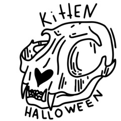 Skull of a cat. Halloween clipart. A tool for the ritual. Occult witchcraft.