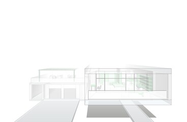 modern house architectural drawing 3d rendering and 3d illustration
