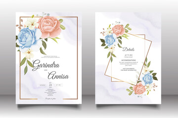  Beautiful floral frame wedding invitation card template Premium Vector