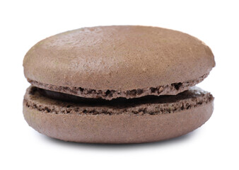 Chocolate macaron isolated on white. Delicious dessert