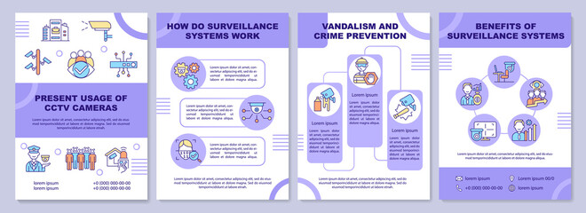 Fototapeta na wymiar Surveillance systems work brochure template. Facial recognition. Flyer, booklet, leaflet print, cover design with linear icons. Vector layouts for presentation, annual reports, advertisement pages