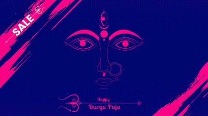 happy Durga puja web template with colorful halftone background