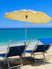 Emerald sea and white sand beach at Ezzi Mannu in august 2021, Pazzona beach, Sardinia, Italy, Europe