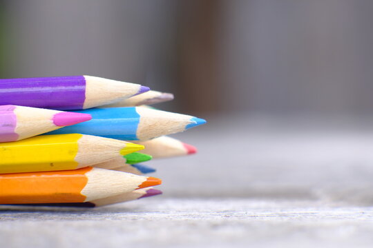 Close up pencil, office equipment on green background and Education concept, back to school