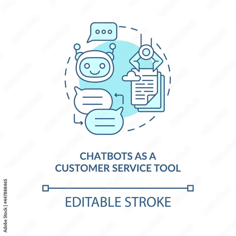 Poster chatbot as customer service tool blue concept icon. support bot for online communication. message so