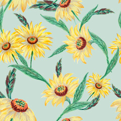 Fototapeta na wymiar Hand painting seamless background pattern inspired by yellow and green botanical foliage leaf