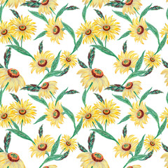 Hand painting seamless background pattern inspired by yellow and green botanical foliage leaf