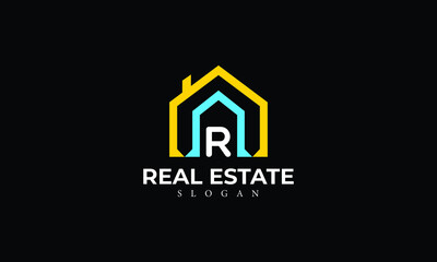 Alphabet R Real Estate Monogram Vector Logo Design, Letter R House Icon Template