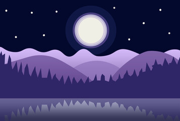 Night landscape with moon and stars
