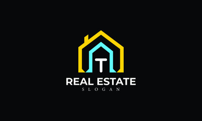 Alphabet T Real Estate Monogram Vector Logo Design, Letter T House Icon Template