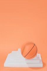 basketball ball in movement on structures on orange background. sport and competition.copy space. 3d illustration